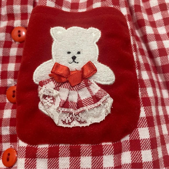 Vintage Red Gingham Button Dress with White Bears - Size 12M - Picture 3 of 4